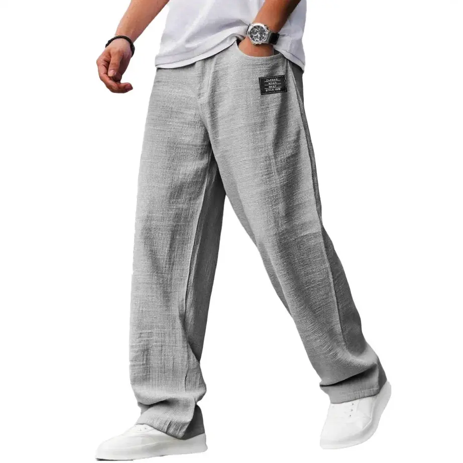 Men's Preppy Elastic Waist Wide Leg Pants, Casual Fabric Mix Trousers for Summer Comfort and Outdoor Style, Elastic Waist Wide Leg Men's Pants, Fabric Mix Men's Pants