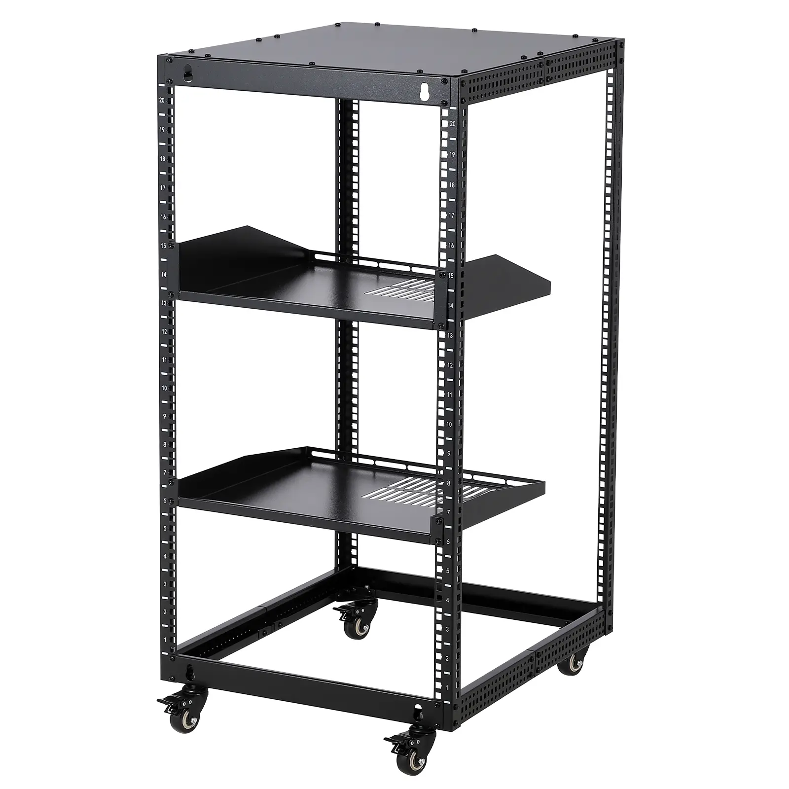 10U Open Frame Server Rack, 23''-40'' Adjustable Depth, Wall Mount & Free Standing Network Rack with 4 Lockable Casters & 2pcs 1U Server Rack Shelf, Holds All Your IT/AV Equipment Rack