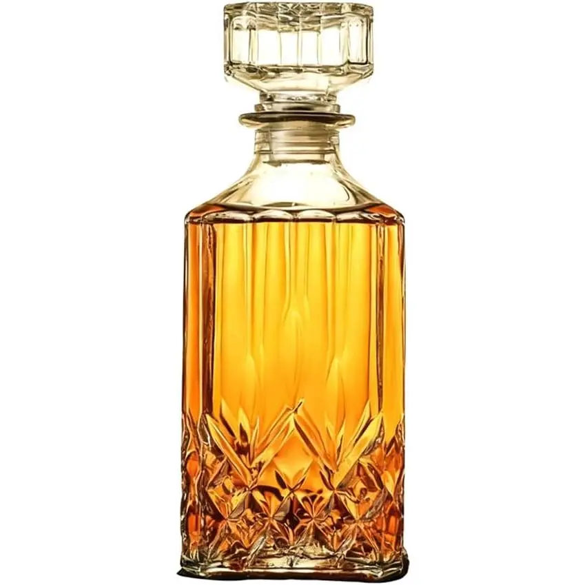 32oz Glass Liquor Decanter with Airtight Geometric Stopper Diaphanous Liquor Bottle with Airtight Lid for Whiskey Vodka Bourbon Scotch Brandy Wine