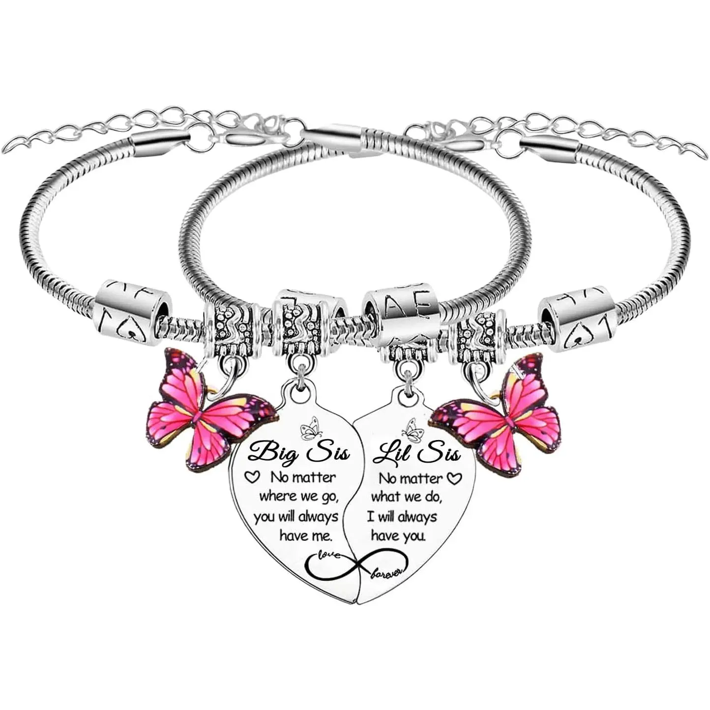2 count Big Sis Little Sis Heart Matching Bracelet Gifts for Sister Butterfly  Sisters Bracelet Christmas Birthday Gifts for Sisters