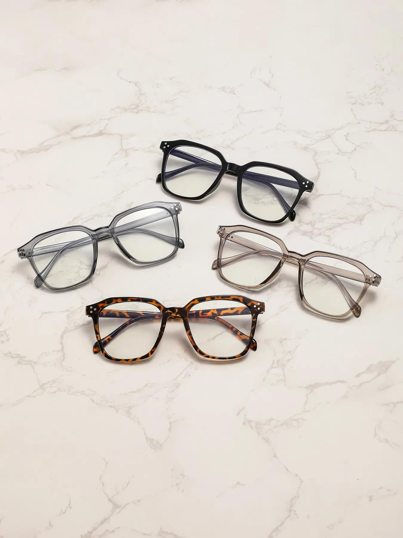 4 Pairs Transparent Fashion Square Frames Eyeglasses, Classic Design, Lightweight Protective Lenses, Unisex Casual Multifunctional Glasses