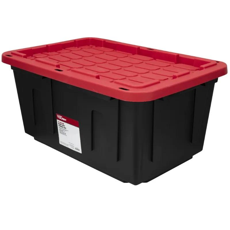 (6 pack) Hyper Tough Large Storage Bin, 27 Gallon Plastic Storage Container with Snap-On Lid, Black and Red (6 pack) Hyper Tough Large Storage Bin, 27 Gallon Plastic Storage Container with Snap-On Lid, Black and Red