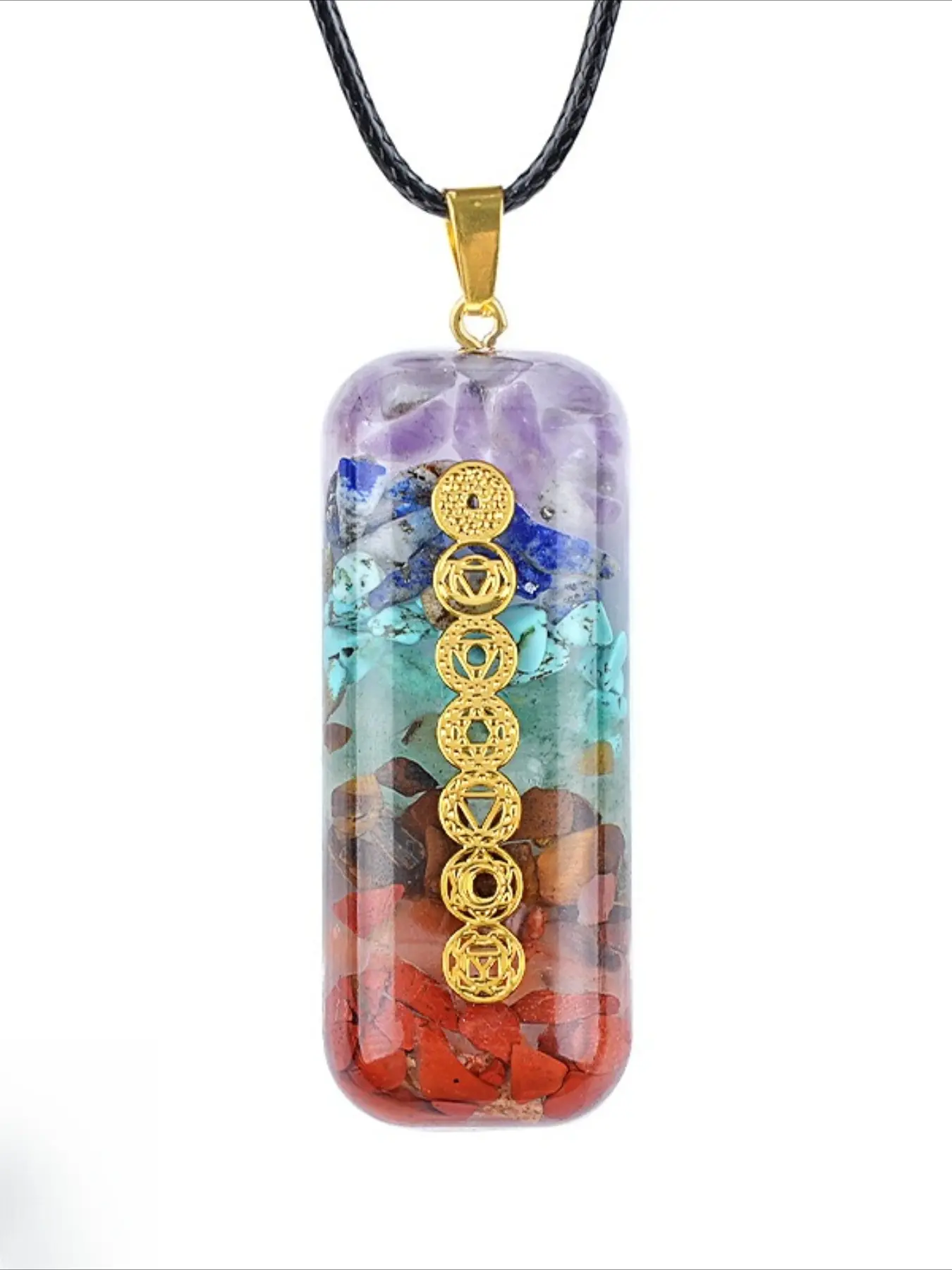 1 piece Natural Seven Chakra Crushed Stone Orgone Ankh Necklace, Ancient Egyptian Symbol of Life Energy Healing Crystal Pendant, Mineral Jewelry Gift Suitable for New Year, Valentine's Day and All Festivals