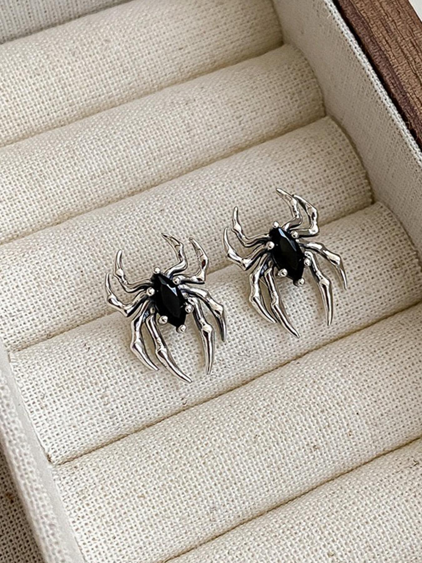 925 Sterling Silver Vintage Spider Design Earrings, High Quality Earrings, Fashionable Jewelry for Women & Men, Trendy All-match & Exquisite Jewelry for Birthday Gift