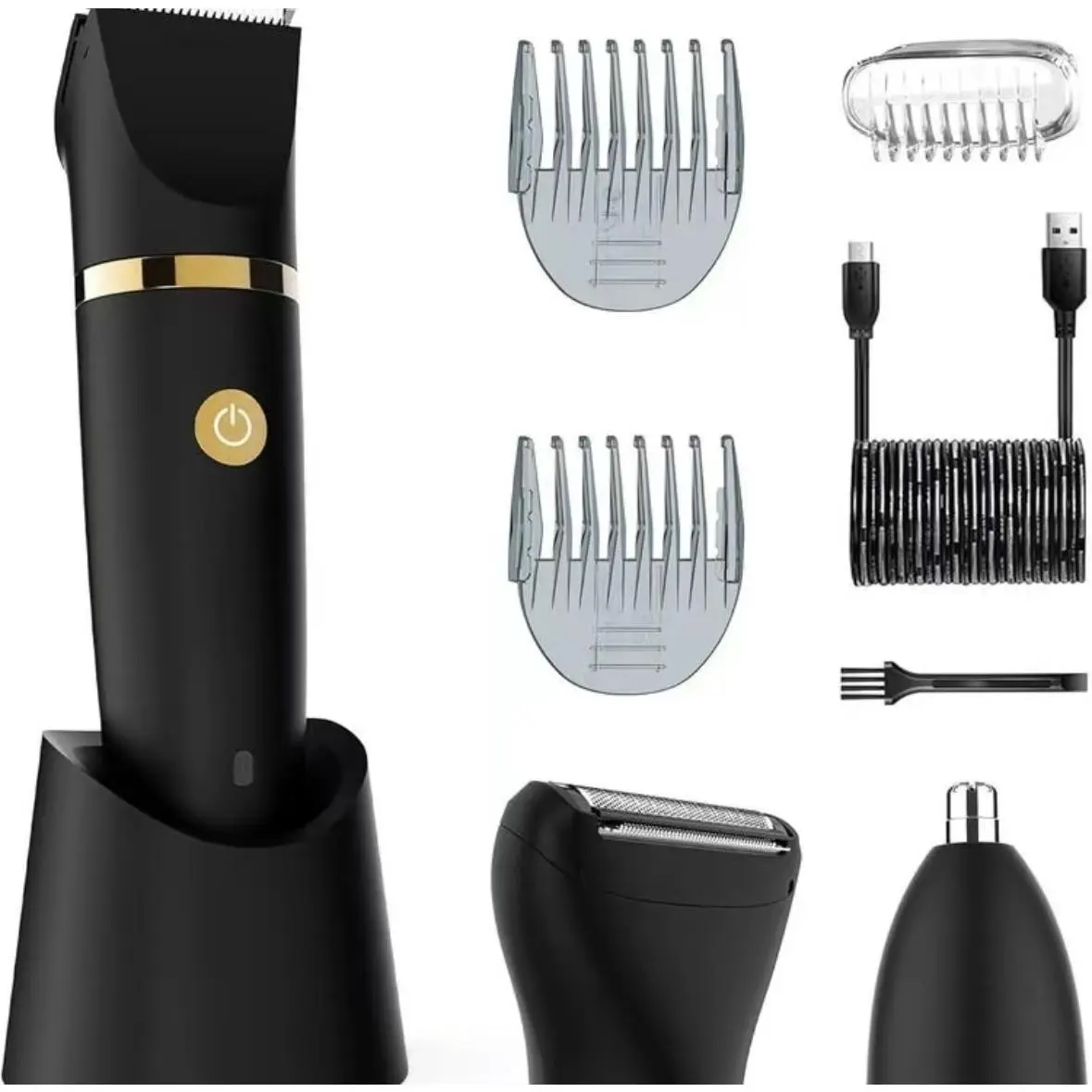 Manscaping Trimmer Shaver Set for Men, Rechargeable 3-in-1 IPX7 Waterproof Grooming Kit with Charge Once Battery, Multiple Heads & Comb for Body, Groin, Beard & Nose