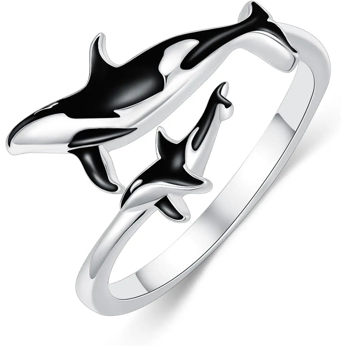 Ocean Open Ring 925 Sterling Silver Orca/Killer Whale/Shark/Manta Ray Adjustable Ring Animal Lovers Jewelry Ocean Gift for Friend/Daughter/Mother, Size 7 Vintage Gold Crystal Knuckle Ring Set pc romantic cubic zirconia Marcasite Crystal Chunky Ring