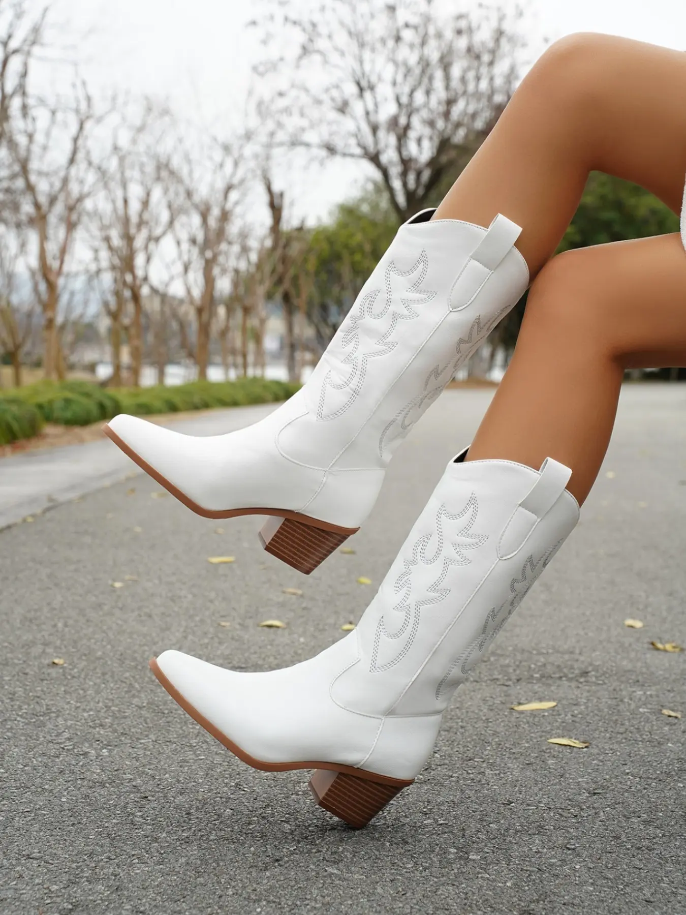 New Arrival Colorblock Embroidered Western Cowboy Boots, Thick Heel Pointed Toe Mid-Calf, Vintage Style Women's Shoes for Music Festivals