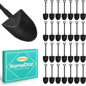 60 Pcs Mini Plastic Shovel Spoons for Desserts, Tiny Disposable Cutlery for Halloween Party Supplies & Decorations, Fun for Cake, Ice Cream Cups, Black