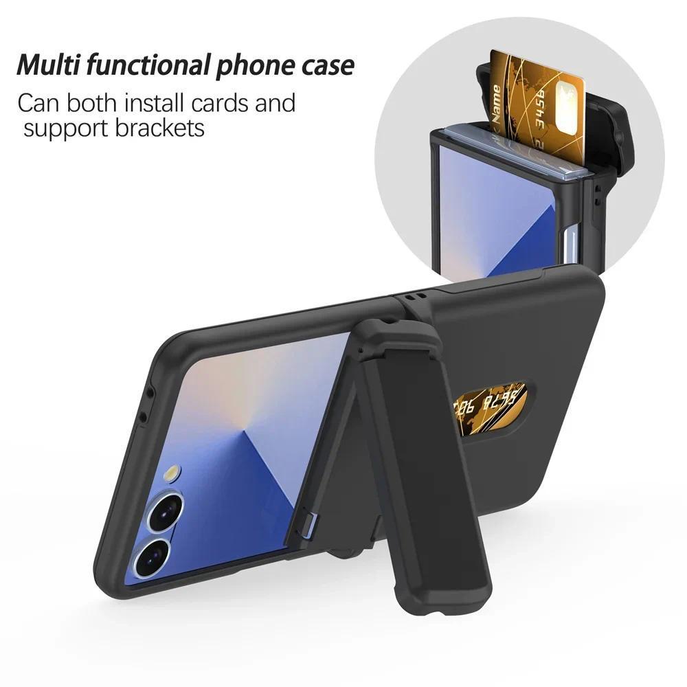 Hard Cover For Samsung Galaxy Z Flip 7 fe 6 5 Flip7 Flip6 Flip5 5G Phone Case with Card Kickstand Hinge Protection