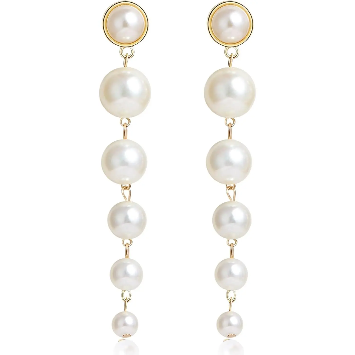 Women's Gold Pearl Ball Drop-Dangle Earrings, Ideal for Birthday and Christmas Gifting