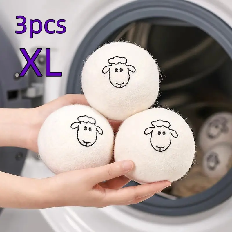 Xl 3-Pack Natural Wool Dryer Balls, Anti-Knot Reusable Laundry Balls, Reduce Drying Time, Suitable for Dryers, Cleaning Supplies