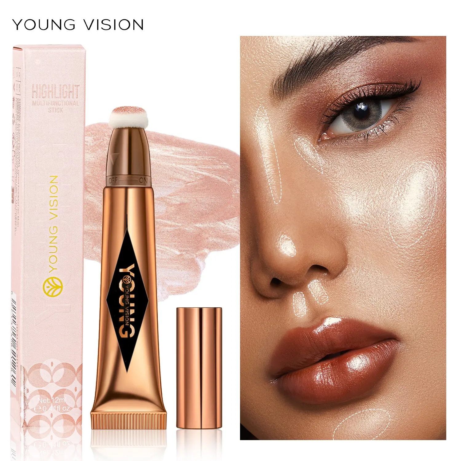 YOUNG VISION Multi-Use Everyday Versatile Makeup Stick, Liquid Blush Highlighter Contour, Lightweight Skin-Friendly, Brighten Facial Features, Portable Makeup