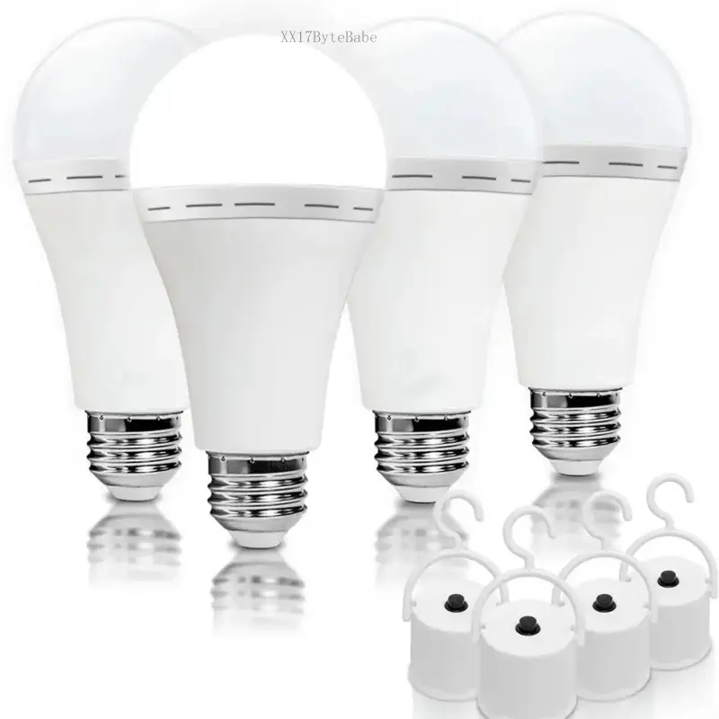 4 Pack Rechargeable Emergency Light Bulbs A19, Camping Lamp Battery Powered LED Light Bulb 6000K Daylight E26 E27 120 Volt 12W 60W Equivalent with 1200mAh for Home Power Outage Camping HurricaneVelvet Bloom15XX17ByteBabe
