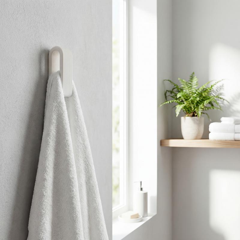 1Pc Wall-Mounted Towel Rack with Locking Design, No-Drill Self-Adhesive Hook, Heavy-Duty Towel Holder for Bathroom Kitchen Entry, Holds Coats Bags Clothes, Anti-Slip Striped Space-Saving Wall Organizer