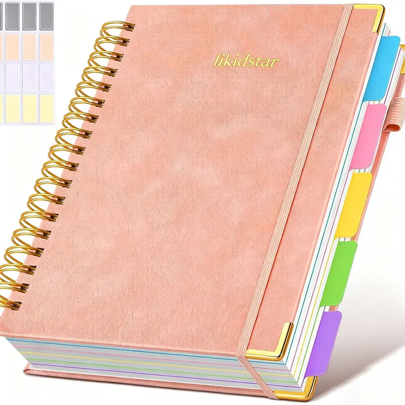 Hardcover Spiral Notebook with Removable Dividers, 300 Pages Leather 5-Subject, 8x10 Inch Large Format, Ideal for Work, School, Travel Diary