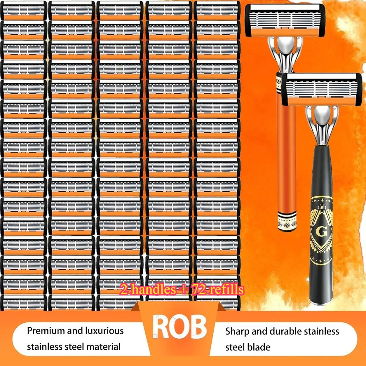 Men's 6-Blade Shaving Set, 2 Premium Handles, 72 Replacement Blades, Ergonomic Non-Slip Grip, Durable Sharp Blades, Ideal for Daily & Travel Use