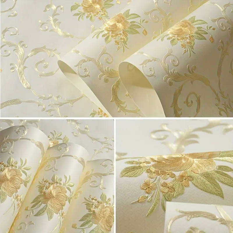1pc Floral Wallpaper Peel And Stick, Self-Adhesive Vintage Non-Woven 3D Embossed Damask Flower Wallpaper, Removable Wall Sticker, Decorative Wallpaper, Bedroom Living Room Decor Paper