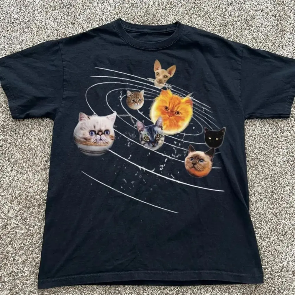 Cat Solar System T-Shirt, Cat Lover, Animal Tee, Gifts Shirt, Unisex Vintage Graphic Tees Gothic Grunge Y2k Emo Scene Amity Affliction Style Clothes Men Women Streetwear