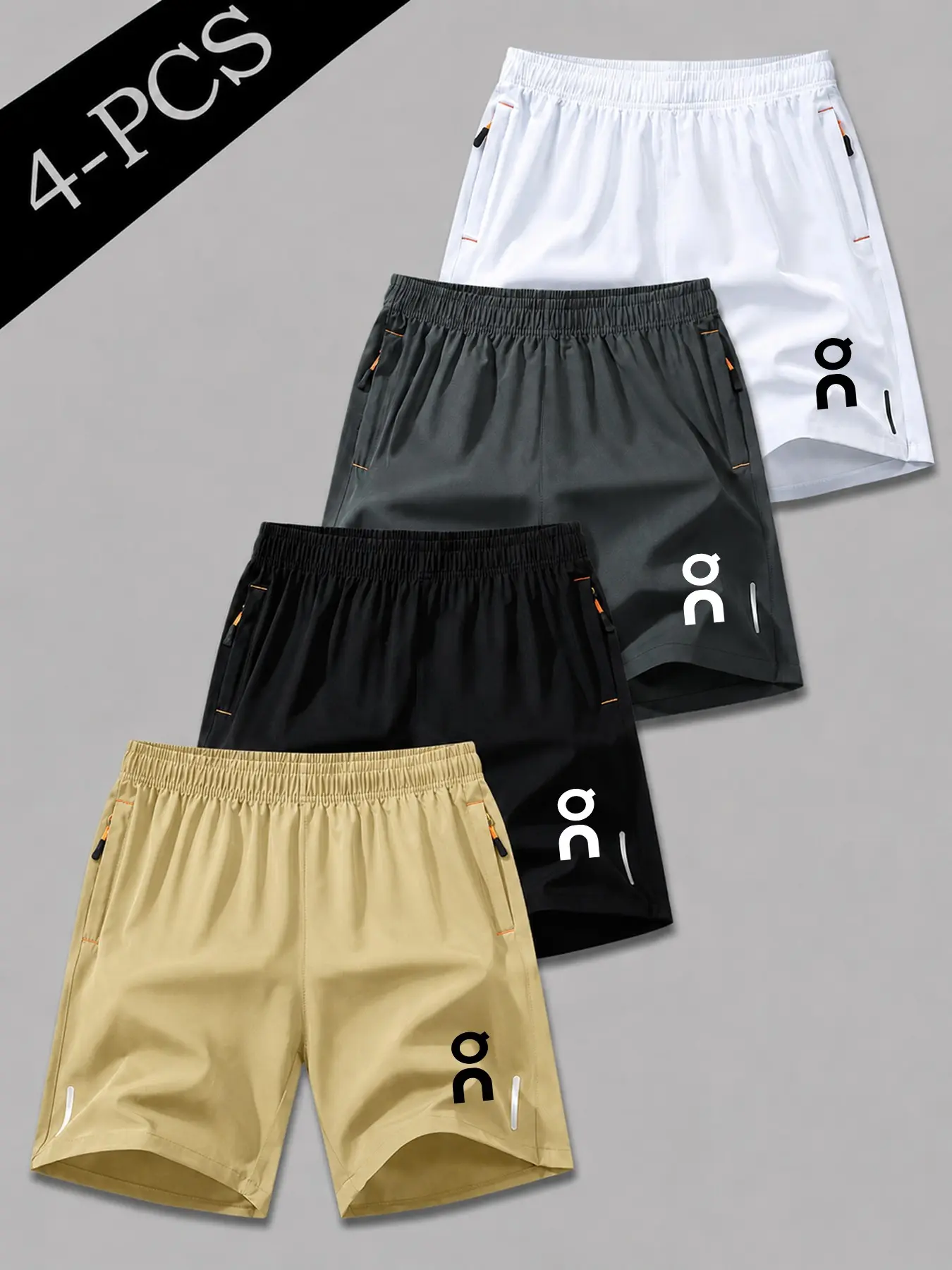 4-Piece Sportswear Shorts Set, Ideal for Cycling, Fitness Training, Casual Running, Unisex, Lightweight Quick-Dry Fabric, Minimalist Logo Design, Lightweight Workout Shorts