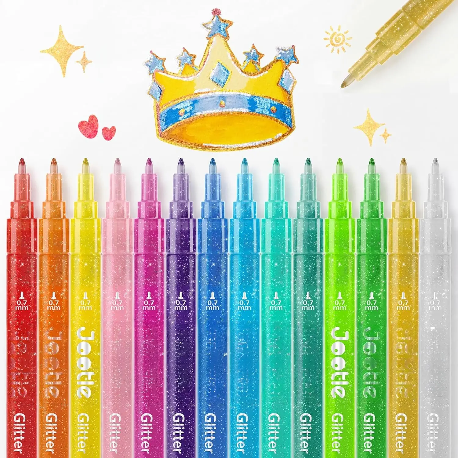14 Colors Metallic Glitter  Markers, 0.7mm Fine Tip Shimmer  Pen for Rock Painting, Ceramic,  & Paper - Glitter Markers for Scrapbooking, Card Making, Journaling & DIY Crafts