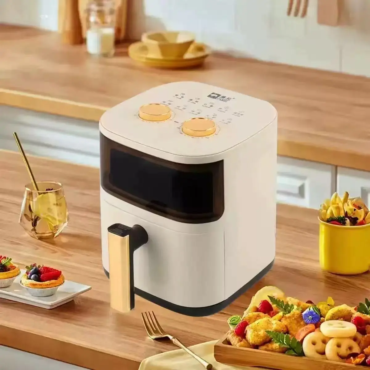 4L Compact Household Smokeless Air Fryer (27x25cm, Plastic Body) - Circulating Heat, Grease-Free, for Baking and Crispy Potato Fries Preparation