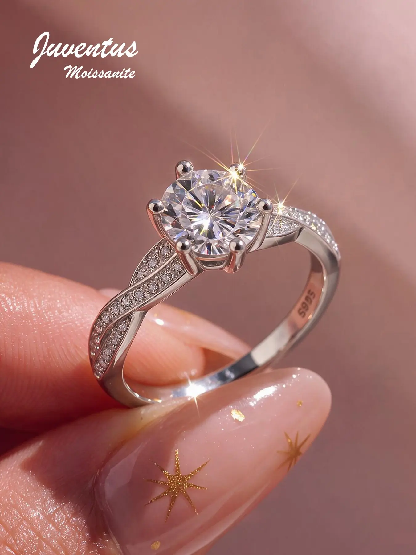 925 Sterling Silver Moissanite Engagement Ring, Classic Design, Sizes 6-10, Perfect Wedding Anniversary Gift for Women, Moissanite Rings