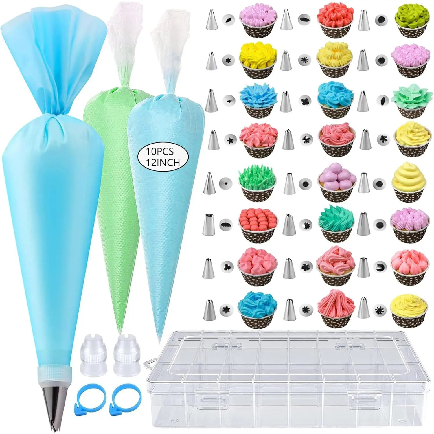 40 count Piping Bags and Tips Set 12 Inch Pastry Bags Cakes Decorating Kit Supplies, 10 Icing Bags Disposable with 1  Piping Bags, 24 Frosting Tips, 2 Couplers, 1 Storage Box