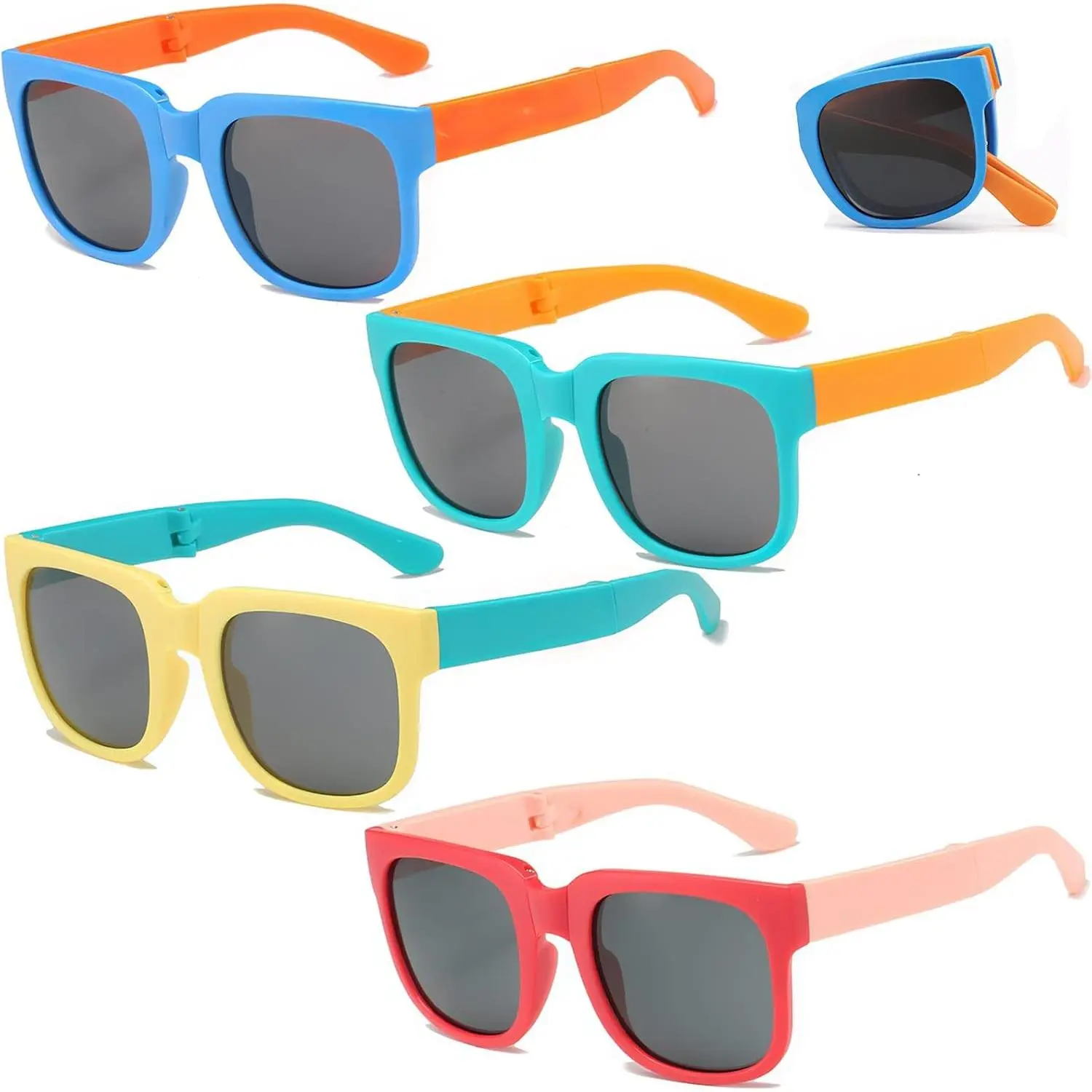 4 Pack Foldable Kids Sunglasses for Toddlers, Boys & Girls Ages 2-4, 6-8, 10-12, Cute Rectangle Sun GlassesGift
