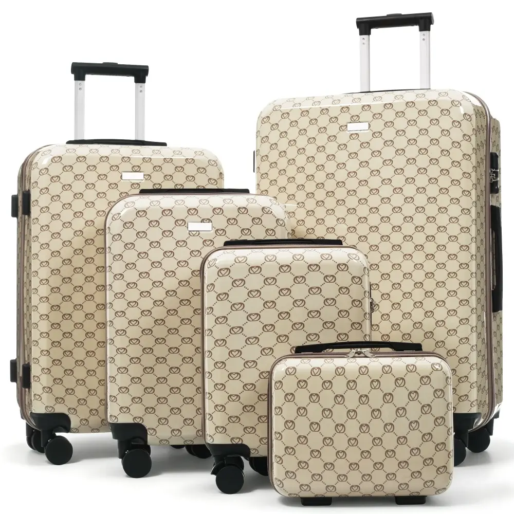 5-Piece Hardside Luggage Set with TSA Lock, 14/16/20/24/28 Inch ABS Spinner Suitcases, 360° Quiet Rolling Wheels, Multi-Stage Adjustable Handle (khaki)