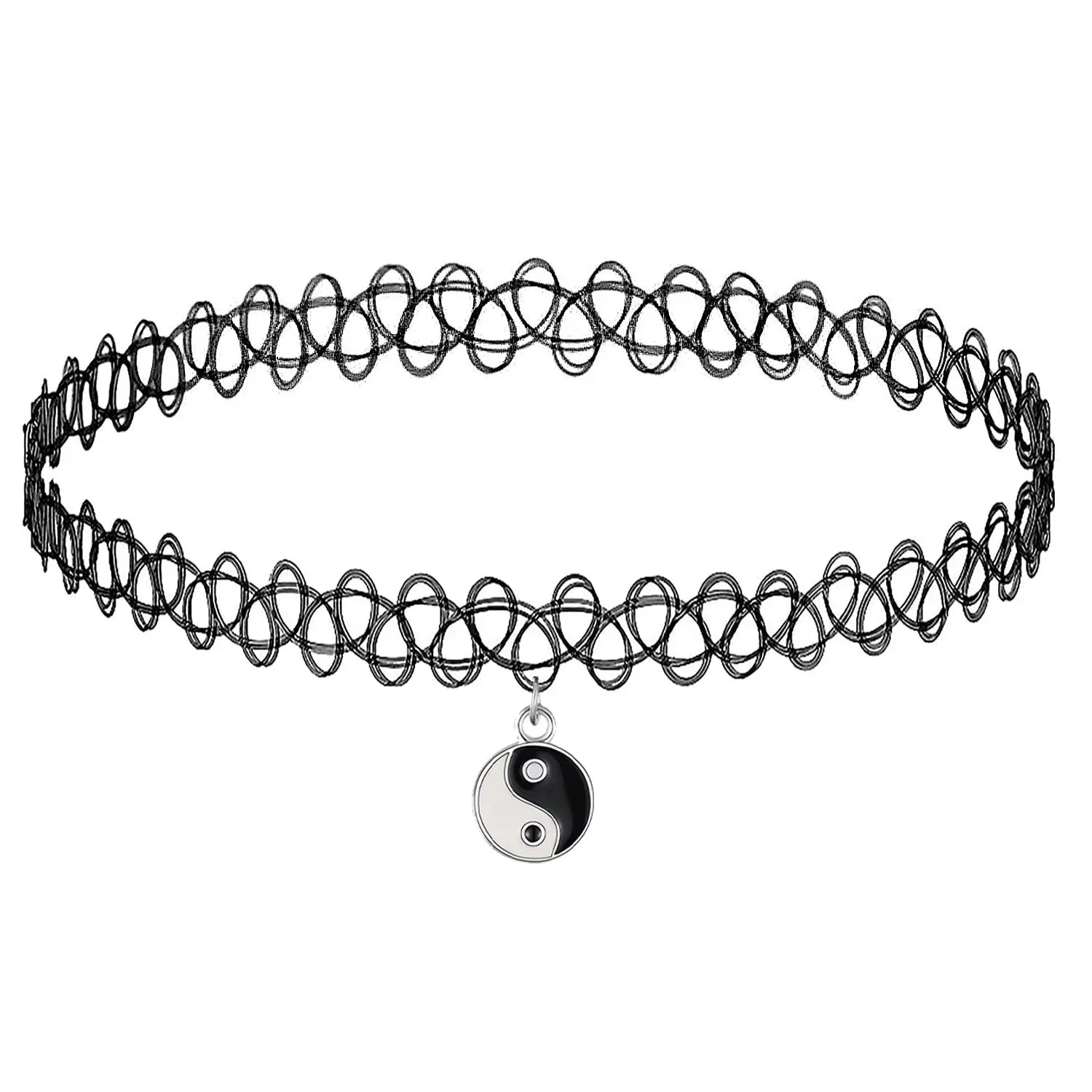 Tattoo Choker Necklace - Butterfly Yin Yang Unicorn Heart Charm Pendants - Stretchy 90s Henna Chokers Women - Y2K Goth Emo Grunge Aesthetic Jewelry - Clasp Free Stretch Fit, Chain Jewelry Necklaces