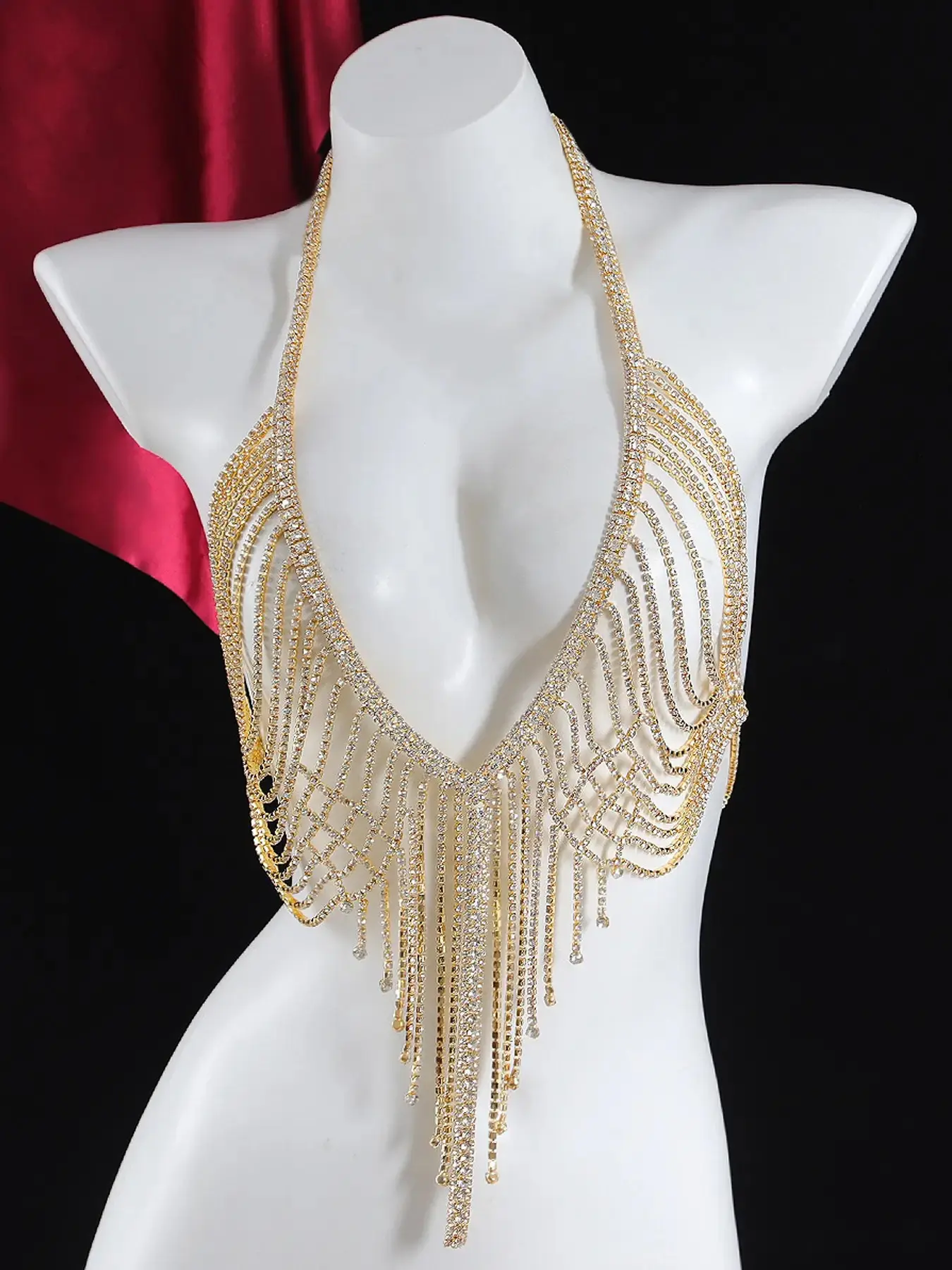 Summer 2026 Rhinestone Decorated Tassel Chest Chain, Chain Accessory, Fashionable Body Jewelry for Evening Party, Trendy Body Jewelry for Women
