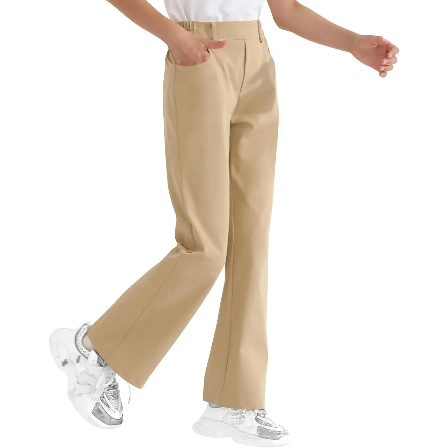 Girls Flare Dress Pants, Bootcut School Uniform Slacks Half Elastic Waist, Kids Flare Dress Pants Bootcut School Uniform Slacks with Half Elastic Waist Size 6-15 Years, First Day School Clothes, Back To School Clothes Girls