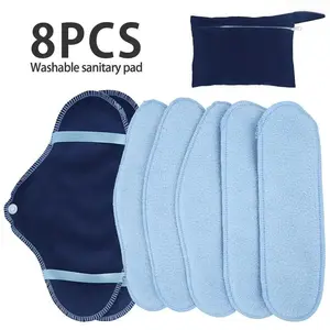 8 Pack Reusable Cloth Menstrual Pads Set, Soft Breathable Hypoallergenic High Absorbency Washable Feminine Hygiene Pads with Portable Storage Carry Bag