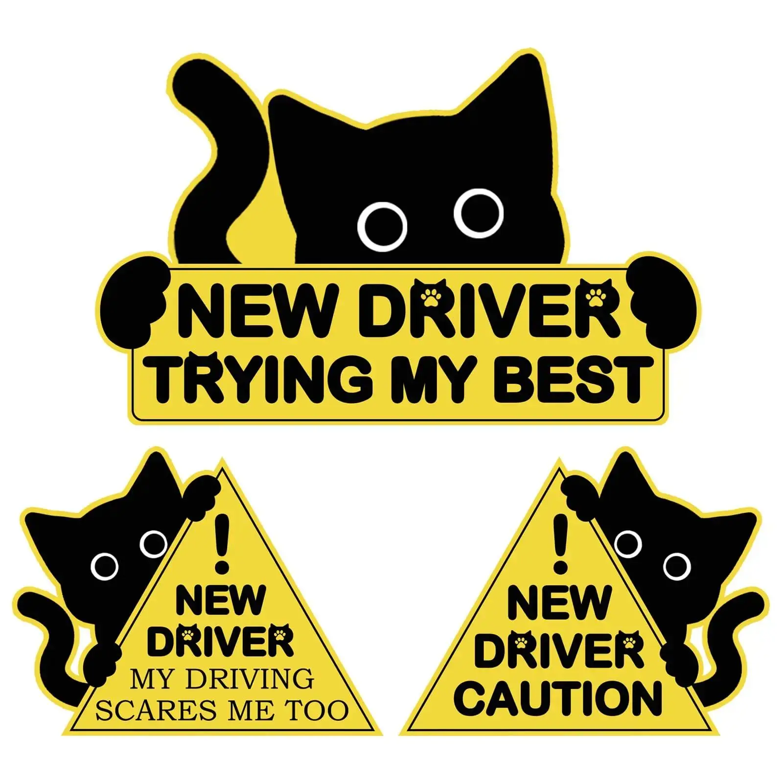 3pcs Black Cat New Car Driving Magnets Funny New Driver Magnet For Car Please Be Patient Safety Warning Signs For Student Driver