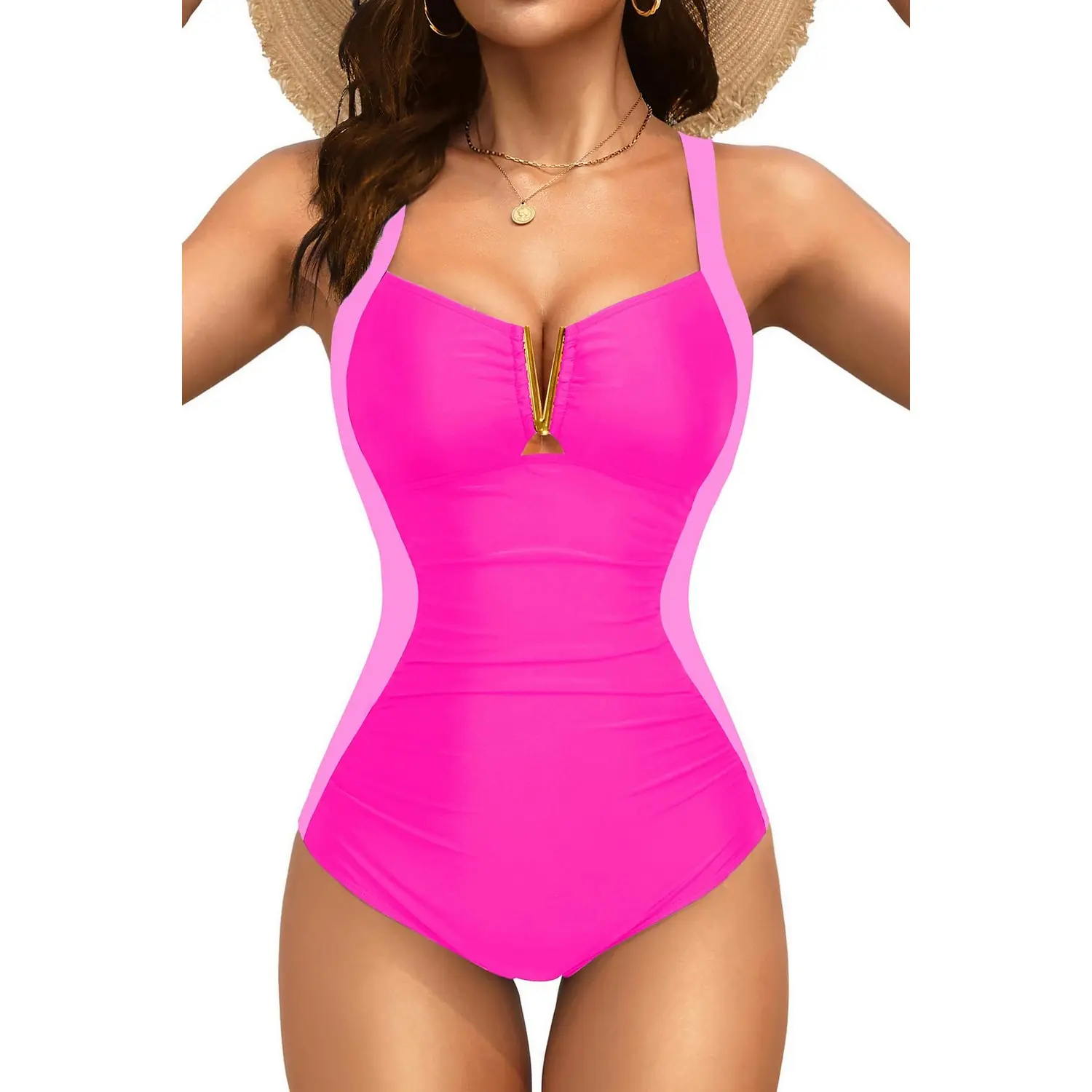 Tempt Me Women One Piece Swimsuits - Tummy Control Bathing Suits Ruched Slimming Swimwear V Wired Push Up Swim Suit