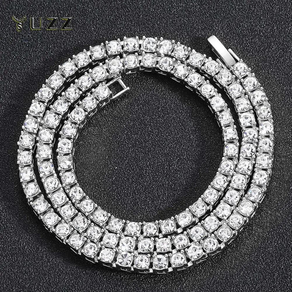 Iced Out Hip Hop Tennis Chain Necklace - 4mm & 5mm, Chrome Silver, Club Style, Daily Wear, 20inch Punk Choker, Fashion Costume Jewelry for Men, Gift Option, Chrome Silver Necklaces, Club Style Necklaces