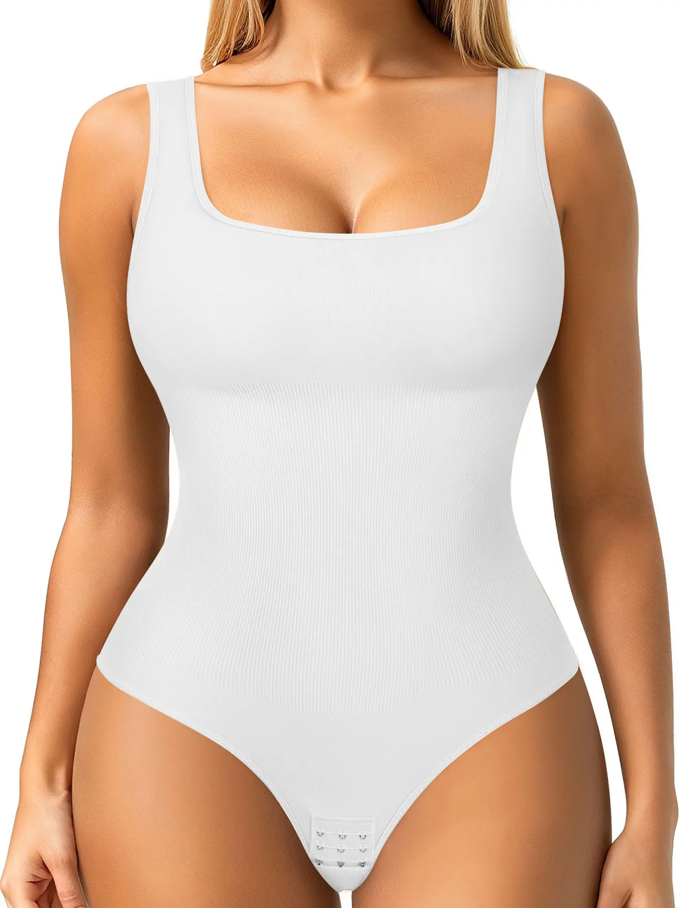 Square Neck Shapewear Vest Bodysuit High Waist Strong Compression Waist Cincher, Side Fat Reduction Invisible Design, Body Sculpting Underwear