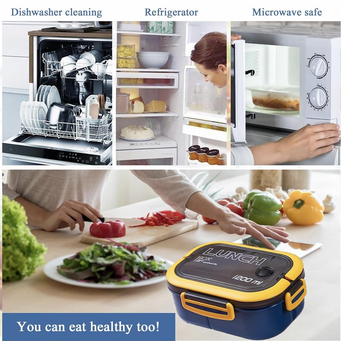 Double Layer Lunch Box with Compartments, Microwave Safe Reusable Plastic Food Container Set, Durable & Dishwasher Friendly, Ideal for School Work Use