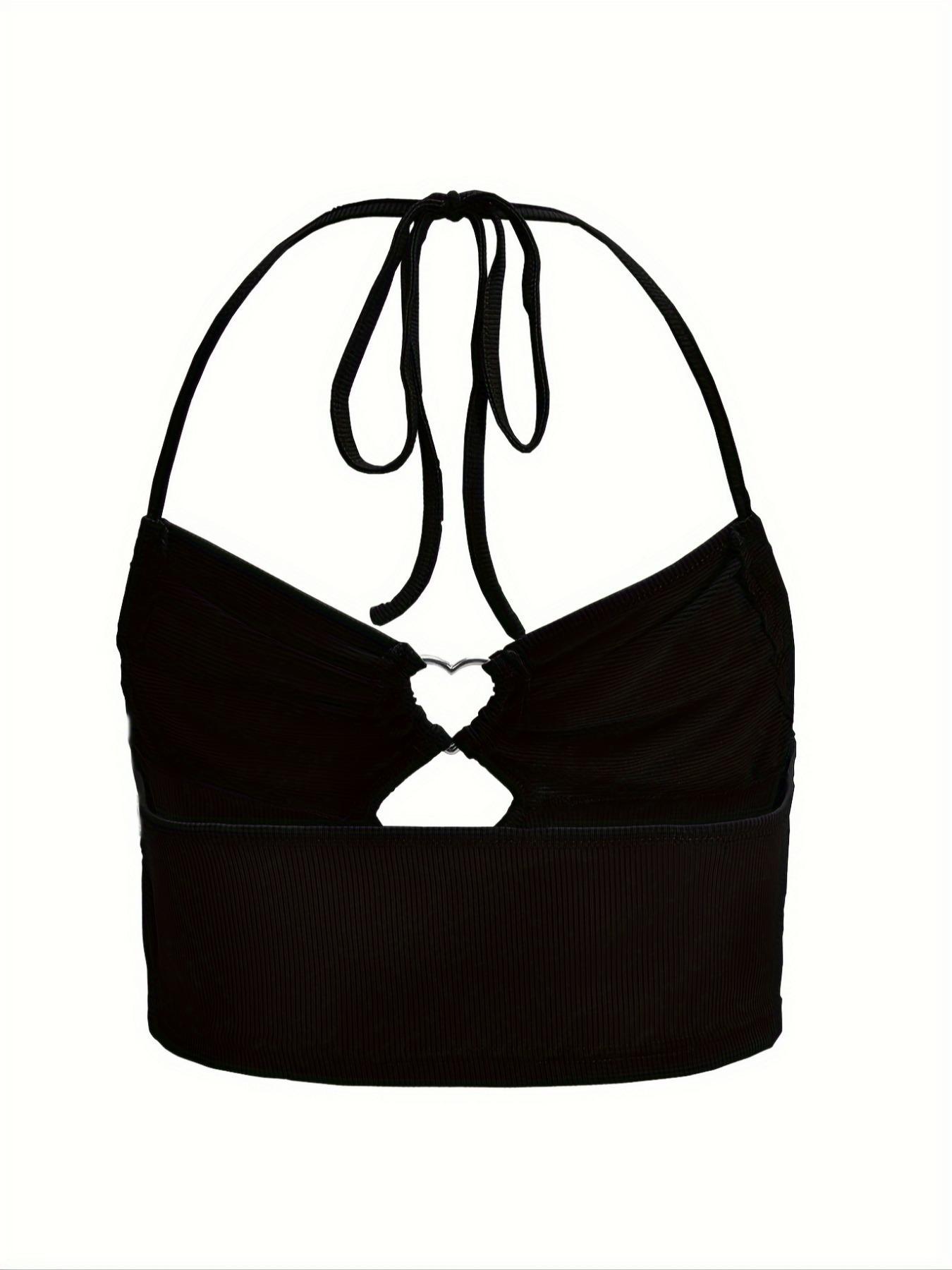 Women's Solid Cut Out Ruched Halter Neck Crop Top, Y2K Fashion Tie Back Backless Crop Top for Summer, Women's Clothing for Daily Wear Valentine's Day, gift