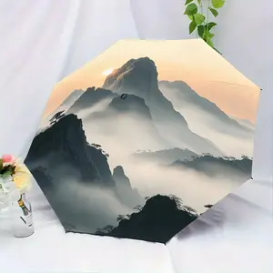 Sunrise Mountain Cloud Pattern Umbrella, Automatic Folding UV Protection, Rain and Sun Use, Durable 8-Rib Design, Portable Outdoor Gift