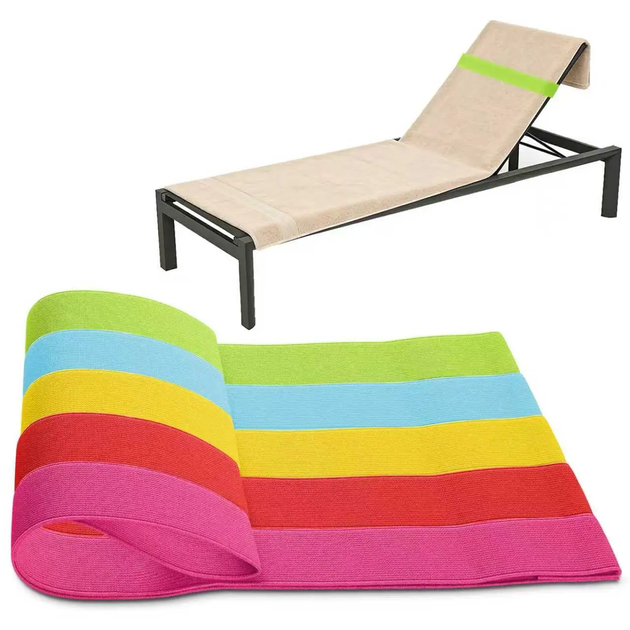 5 Pack Towel Bands, Windproof Beach Chair Towel Clips, Elastic Towel Holder Straps for Pool Chairs, Cruise Ships and Vacation Travel