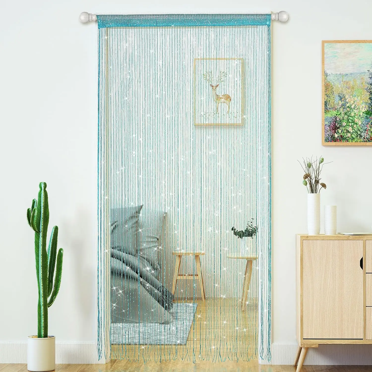 String Curtains for Doorways Glitter Beaded Curtains Door Sparkle Beads Curtain Open Closet Laundry  Hippie  Beads Window Girls Panel (Blue, 39"×79" in/100×200cm)