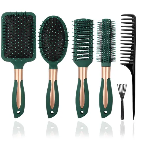 Professional Hair Brush Set, 6 Counts/set Wet & Dry Hair Cushion Comb Set, Tangle-free Hair Brush, Detangling Hairbrush, Hair Styling Tools Salon Hair Tool for Men & Women