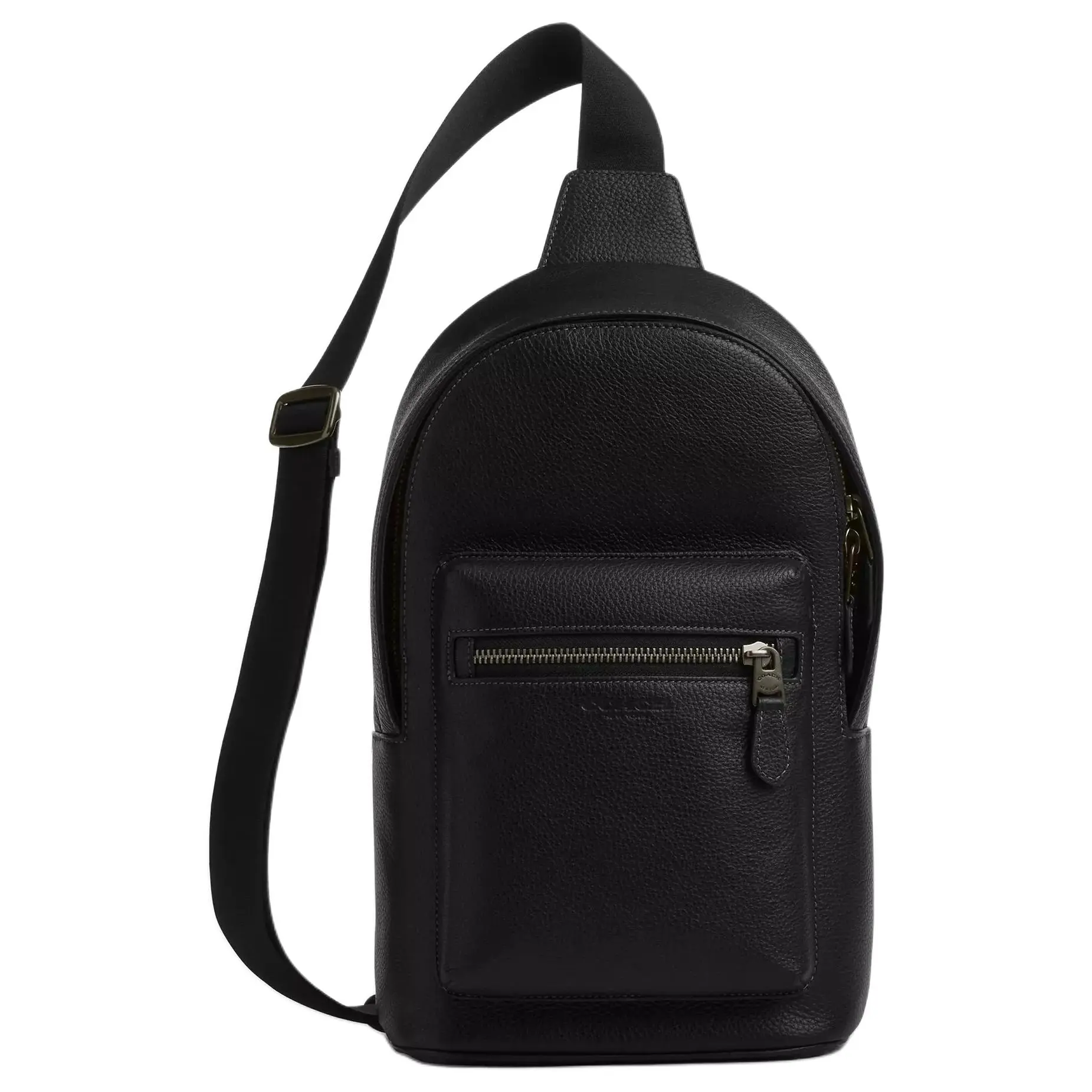 COACH Pebbled Leather Adjustable Crossbody Waist Bag for Men, Small Size, Black