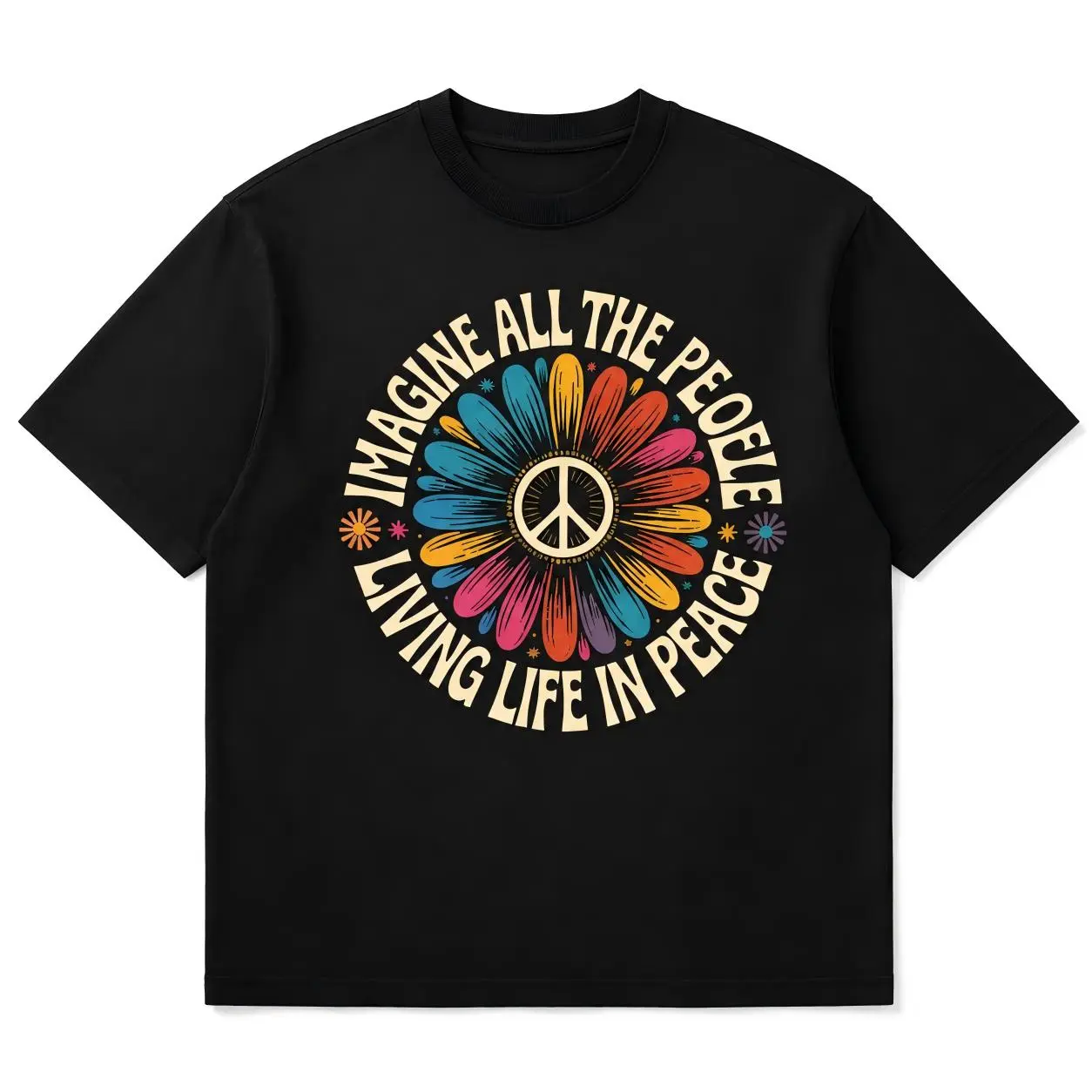Imagine Peace T-Shirt  Imagine All the People Living Life in Peace Floral Daisy Peace Sign Tee  Hippie Boho Graphic Shirt  Unique Peace Gift for Boho Lovers & Music Fans