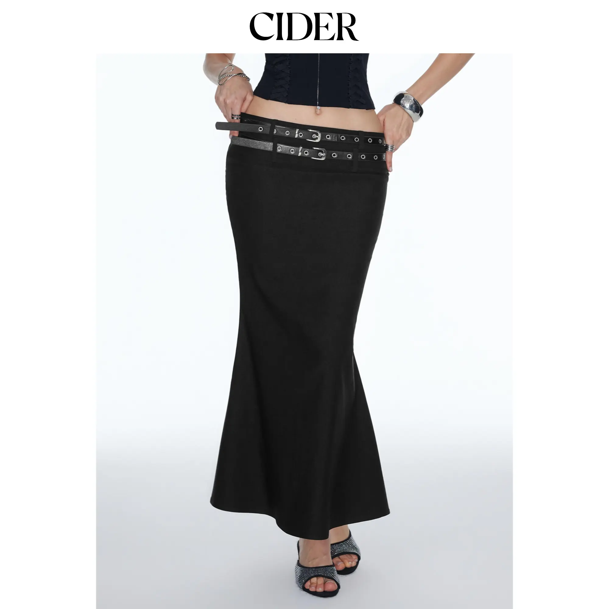 Cider Mid Rise Mermaid Maxi Skirt With Belt