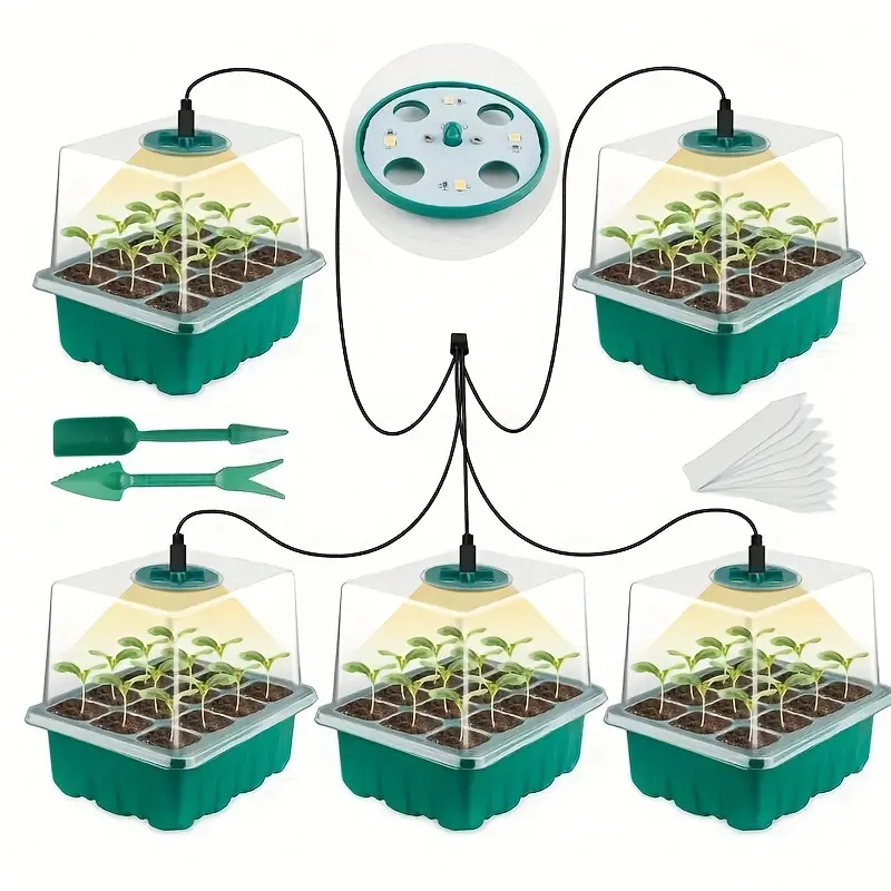 5-tray Seed Starter Kit with Humidity Dome, 60 Cells, Digital Timer & Adjustable Led Grow Light, Complete Indoor Germination Station, Efficient Plant Propagation Tool for Home Indoor Seed Planting and Gardening Cultivation