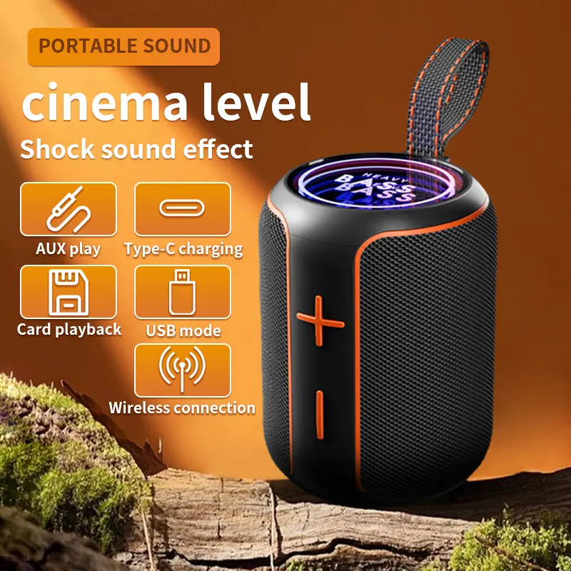 BASS-06 Bluetooth Smart Portable Speaker with Dual Units, TWS Pairing, AUX Input, USB Support, TF Card Compatibility, FM Radio, Built-in Microphone, USB Type-C/Type-C Port, ABS Plastic Housing, Smartphone Compatible