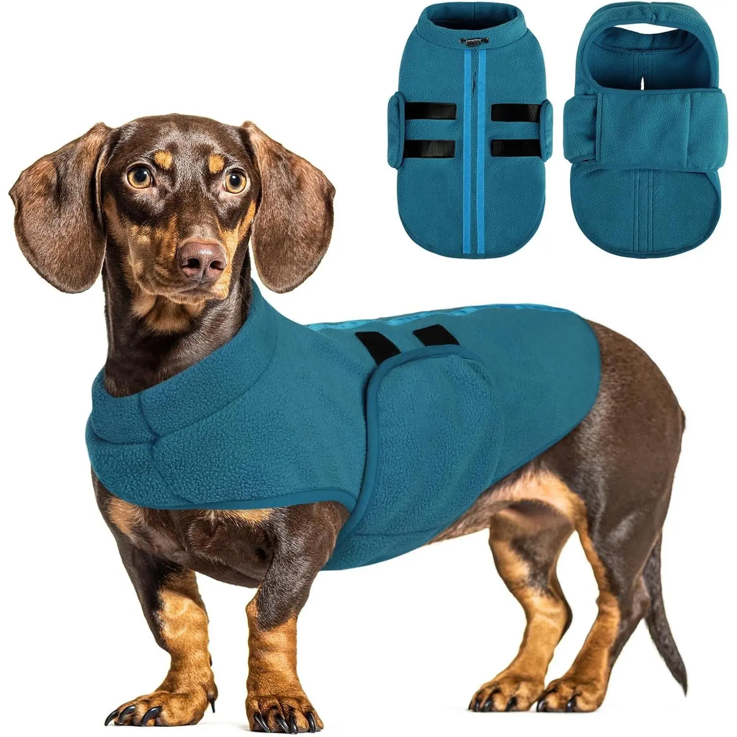 Dog Sweater - Soft Fleece 1-Piece Pullover Coat, Skin Safe Warm Winter Pet Clothes with Leash Hole, XS-XL Fit for Dachshund & Cat (Peacock-Blue, S)