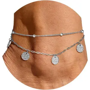 Ankle Bracelets for Women, Silver/Black/Gold Plated Layered Stainless Steel Anklets, Non-Tarnish Adjustable Waterproof Trendy Foot Jewelry for Beach Summer